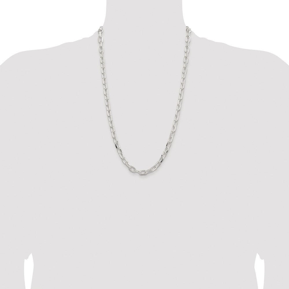 Sterling Silver Rhodium-plated 7.5mm Diamond-cut Long Link Cable 26 Inch Chain