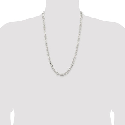 Sterling Silver Rhodium-plated 7.5mm Diamond-cut Long Link Cable 26 Inch Chain