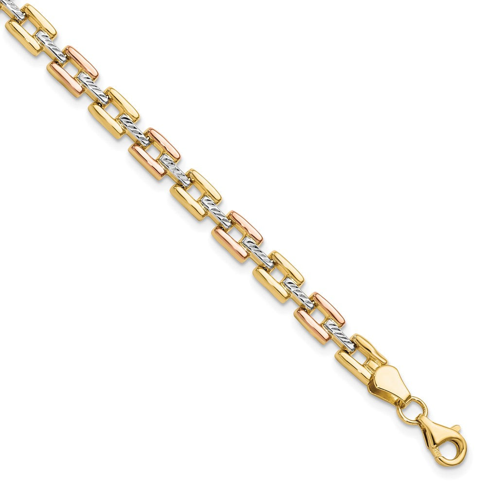 14K Yellow Gold w/ and Rhodium D/C Fancy 7.25 Inch Bracelet
