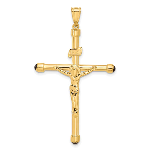 14K Yellow Gold Polished Crucifix with Onyx Tips Pendant