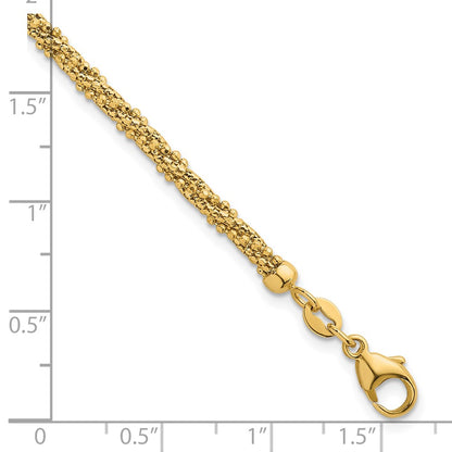 14K Yellow Gold Polished and Textured 3mm Twisted Mesh Fancy Beaded 7.75 Inch Bracelet