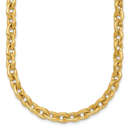 14K Yellow Gold Polished And Brushed 6.5mm Fancy Cable Chain 18 Inch Necklace