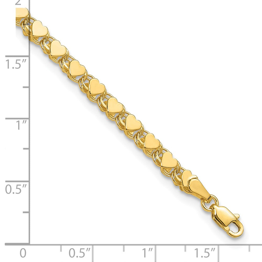 14K Yellow Gold Polished Double-Sided Hearts Double Link Anklet