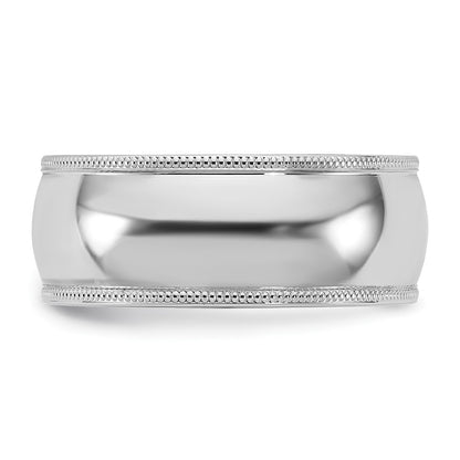14k White Gold 8mm Milgrain Comfort Fit Wedding Band Ring