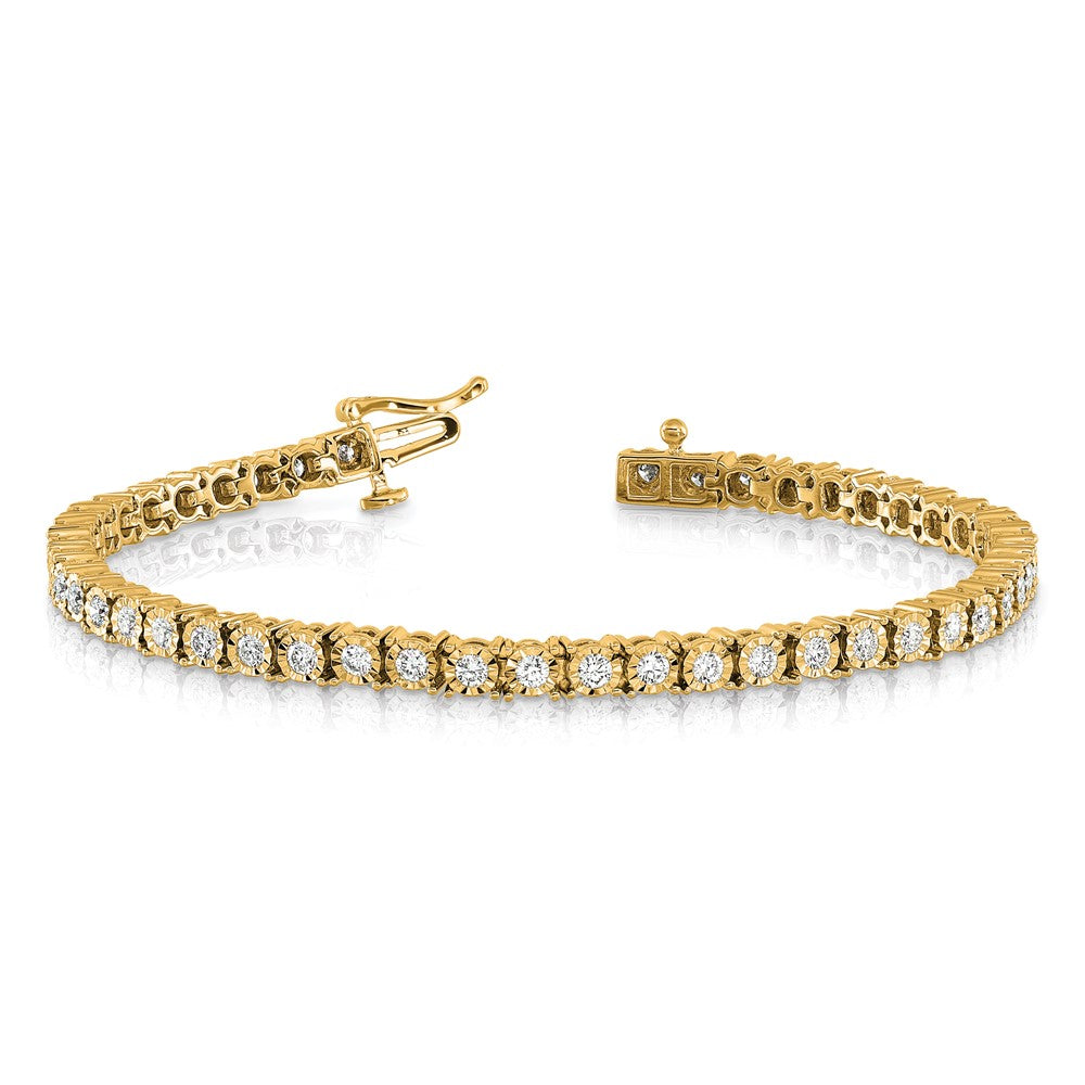 14K Yellow Gold Complete 2 carat Diamond Illusion Setting 7 Inch Tennis Bracelet