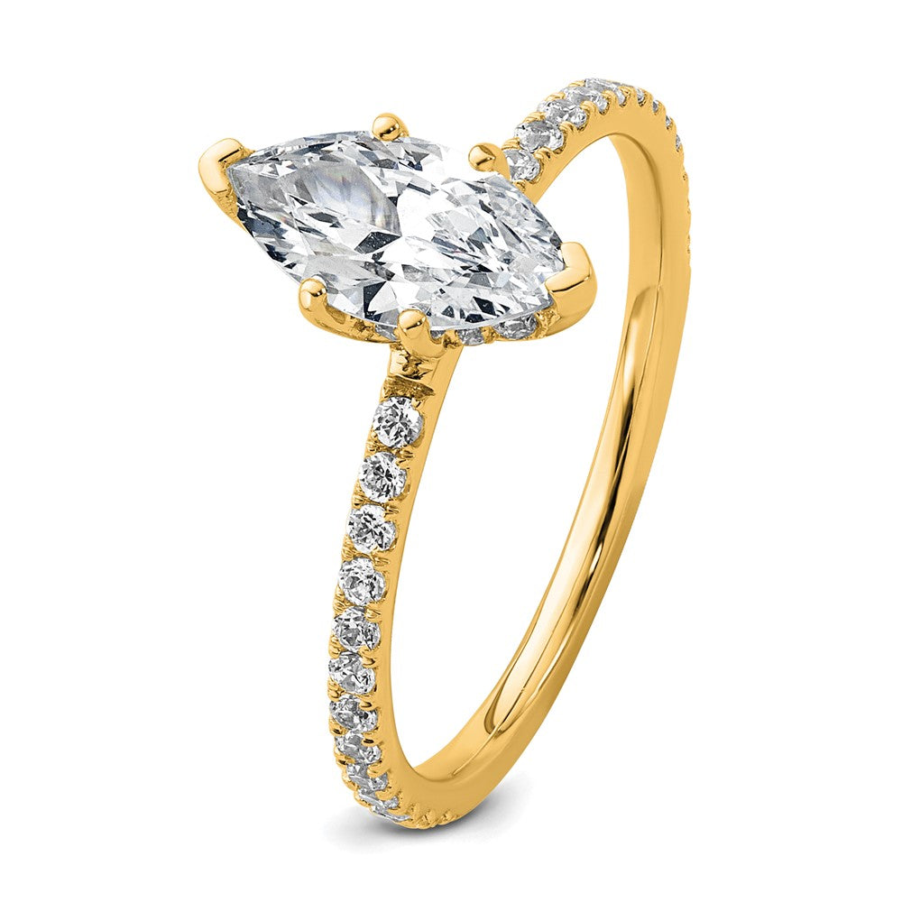 14K Yellow Gold 1 3/8 carat Certified Lab Grown Diamond VS+ F+ Marquise Complete Solitaire with Flair Engagement Ring