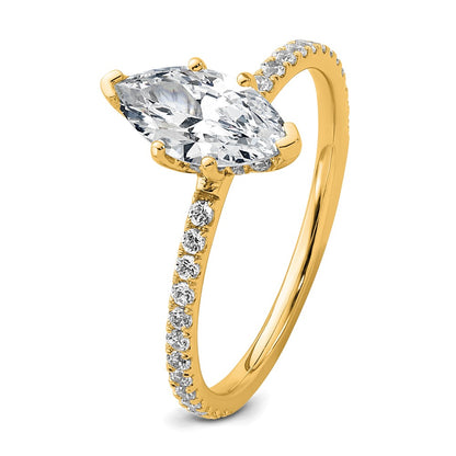 14K Yellow Gold 1 3/8 carat Certified Lab Grown Diamond VS+ F+ Marquise Complete Solitaire with Flair Engagement Ring