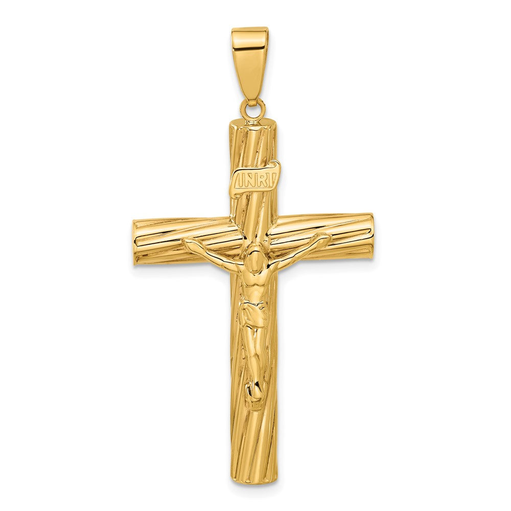 14K Yellow Gold Polished and Textured Crucifix Pendant