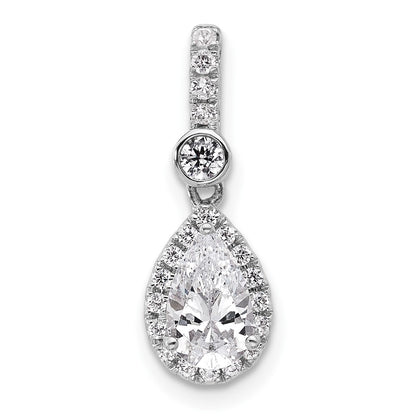 14K White Gold 1 carat Lab Grown Diamond VS/SI+ G+ Pear Complete Halo Pendant