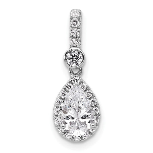 14K White Gold 1 carat Lab Grown Diamond VS/SI+ G+ Pear Complete Halo Pendant