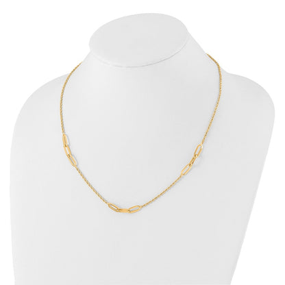 14K Yellow Gold Polished Oval Link and Diamond-cut Rope 3-Station 20.25 Inch Necklace