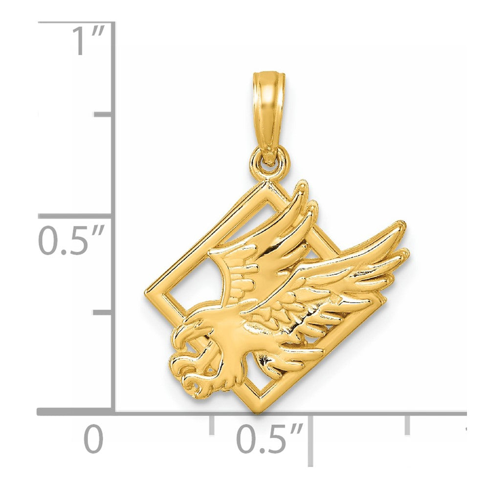 14K Yellow Gold Polished Eagle in Square Pendant