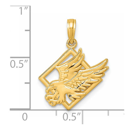14K Yellow Gold Polished Eagle in Square Pendant