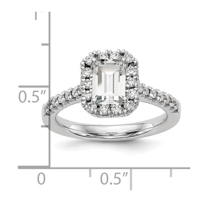 14K White Gold Halo (Holds 1 carat (6.8x4.7mm) Emerald-cut Center) 1/2 carat Diamond Semi-mount Engagement Ring