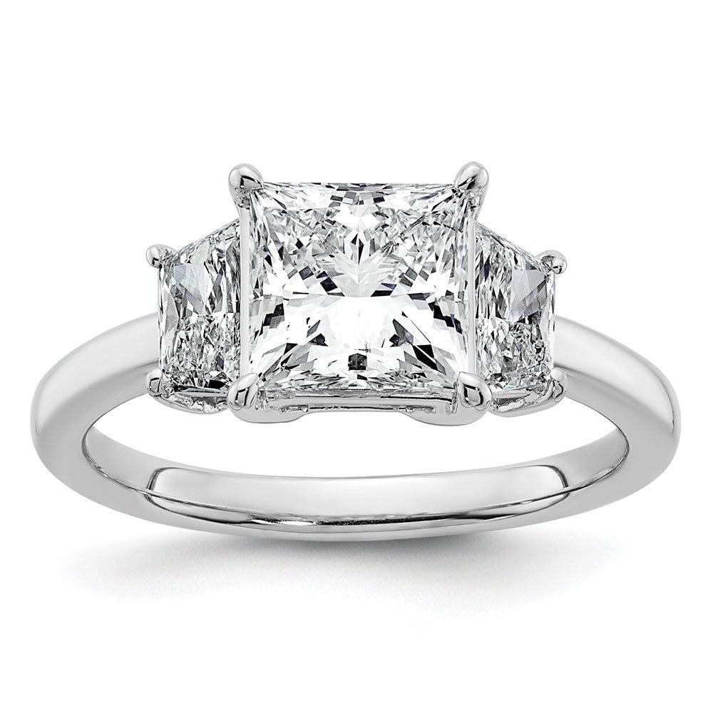 14K White Gold 3/4 carat Lab Grown Diamond VS+ F+ Trapezoid 2 carat Princess Center Semi Mount Three Stone Engagement Ring