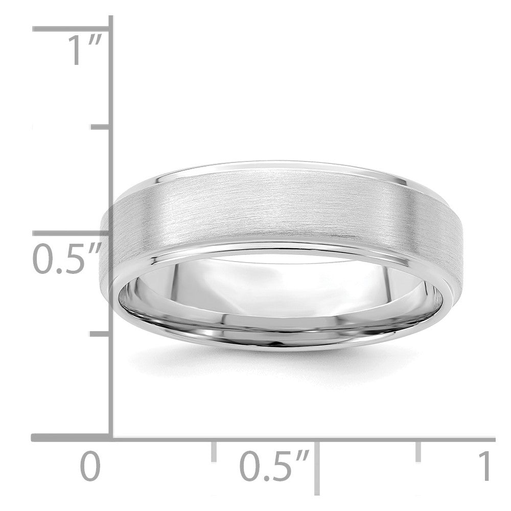 14K White Gold 6mm Standard Weight Comfort Fit Brushed Satin/Polished Stepped Edge Wedding Band Ring