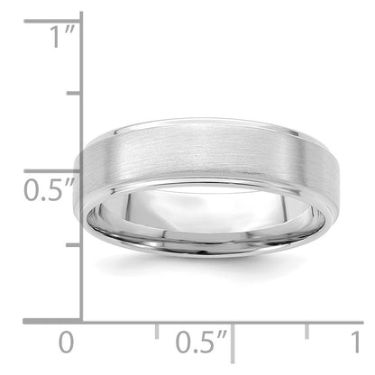 14K White Gold 6mm Standard Weight Comfort Fit Brushed Satin/Polished Stepped Edge Wedding Band Ring