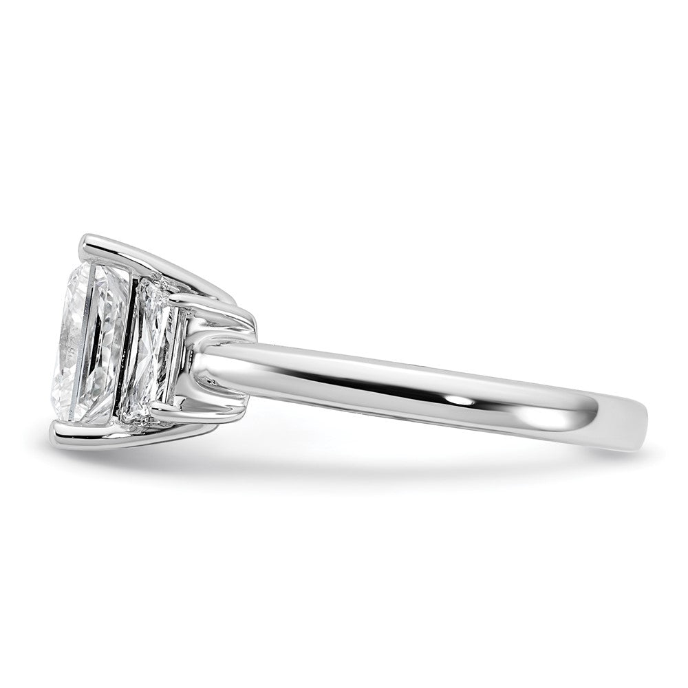 14K White Gold 3/4 carat Lab Grown Diamond VS+ F+ Trapezoid 2 1/2 carat Princess Center Semi Mount Three Stone Engagement Ring