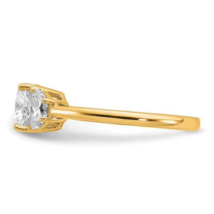14K Yellow Gold 2 carat Certified Lab Grown Diamond VS/SI+ G+ Complete Cushion and Half Moon Three Stone Engagement Ring