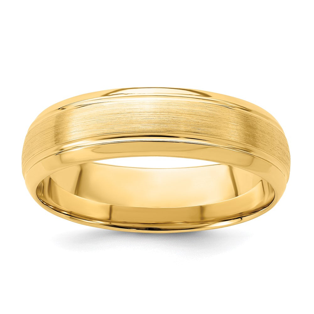 14K Yellow Gold 6mm Heavyweight Comfort Fit Brushed Satin Line Edge Wedding Band Ring