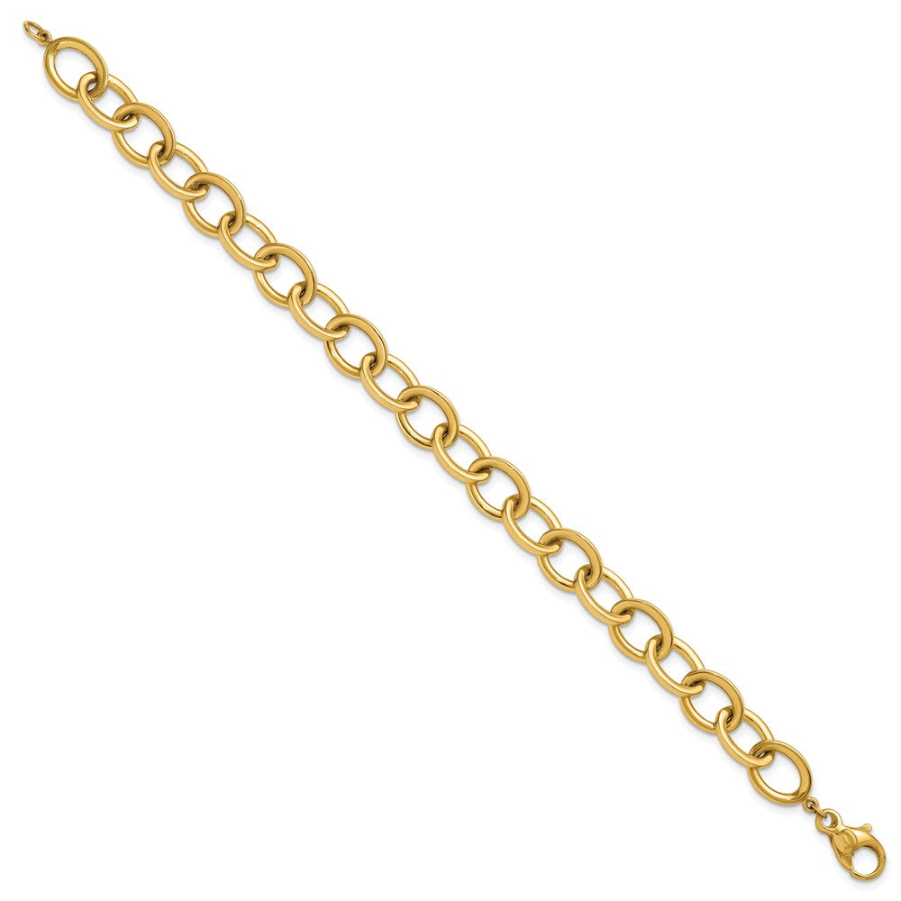 14K Yellow Gold Polished 9mm Round Cable Chain 7.5 Inch Bracelet