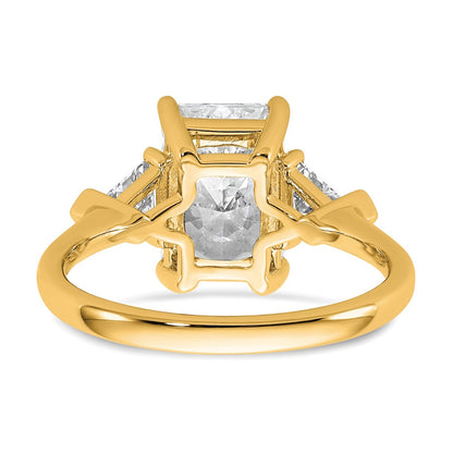 14K Yellow Gold 3 1/8 carat Certified Lab Grown Diamond VS+ F+ Radiant and Triangle Complete Three Stone Engagement Ring