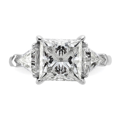 14K White Gold 4 1/8 carat Certified Lab Grown Diamond VS/SI+ G+ Princess and Trillion Complete Three Stone Engagement Ring
