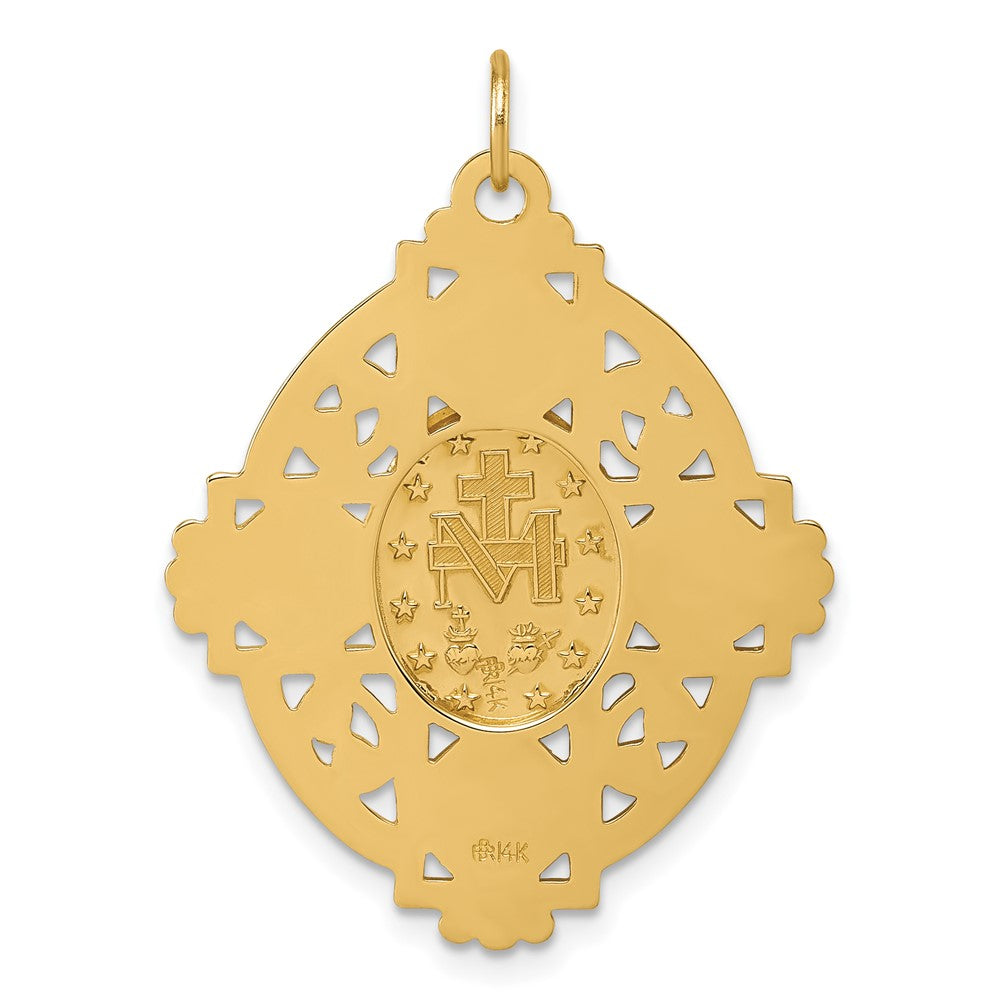 14K Yellow Gold Polished Miraculous Medal and Four-way Cross in Filigree Oval Pendant