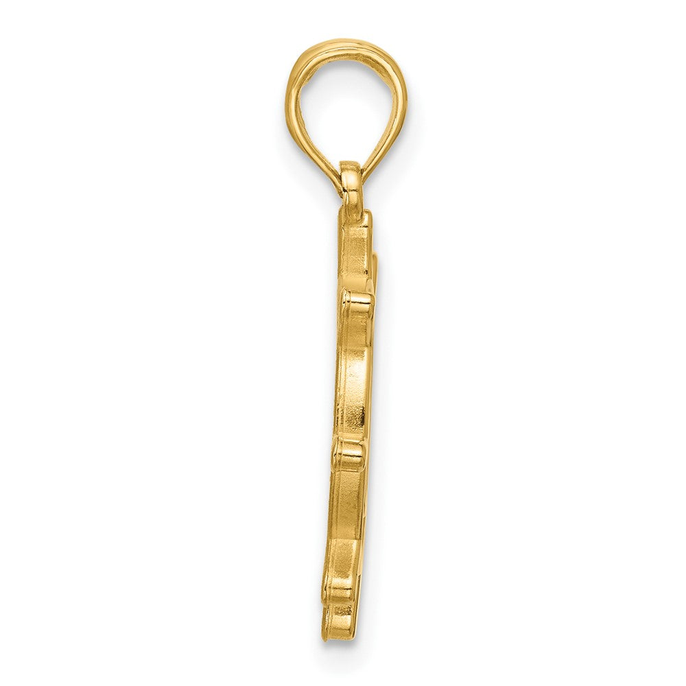 14K Yellow Gold Polished Turtle in Ships Wheel Pendant