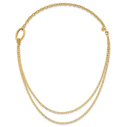 14K Yellow Gold Polished Oval Double Strand Cable Chain 18 Inch Necklace