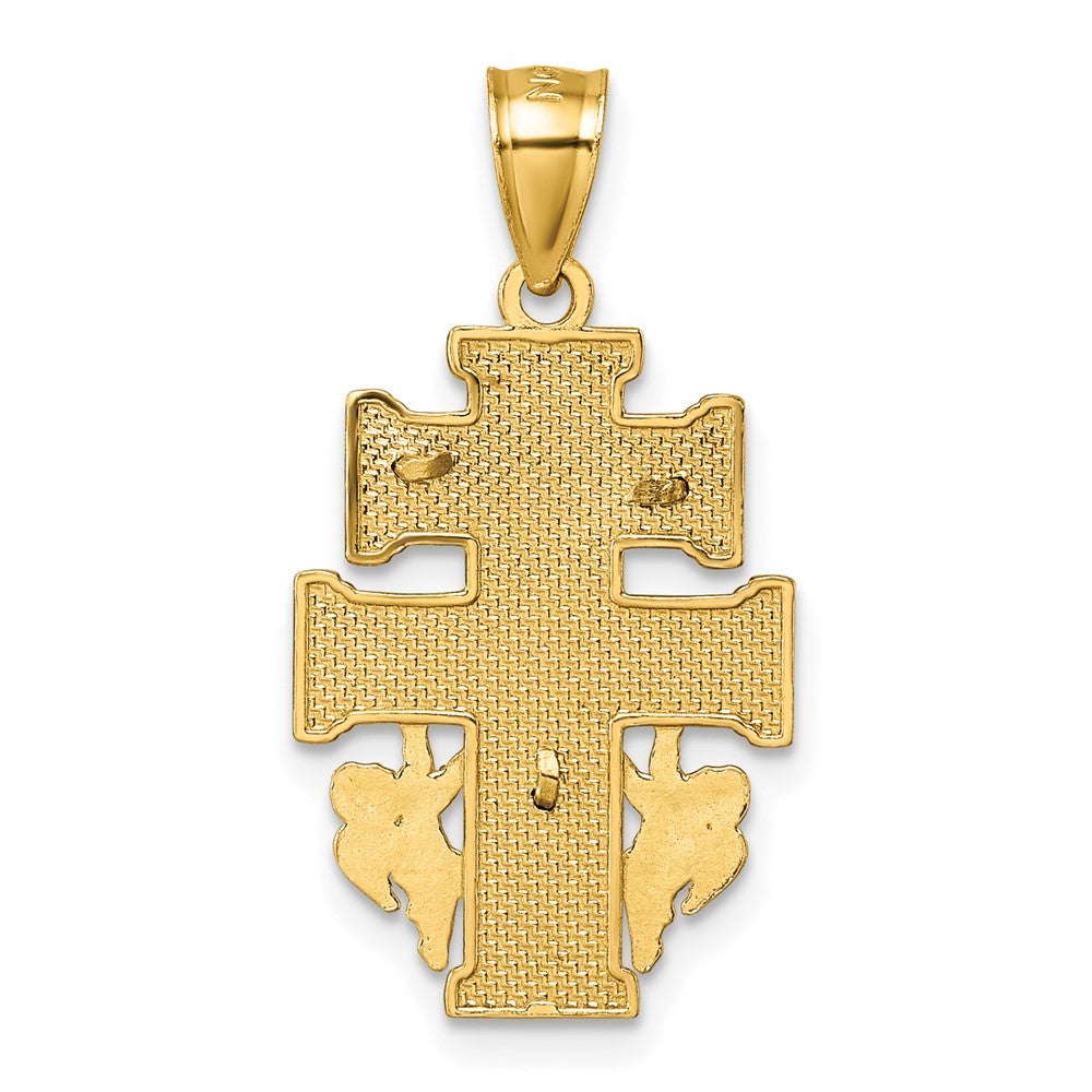 14K Yellow Gold Polished and Textured Cara Vaca Crucifix Pendant