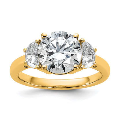 14K Yellow Gold 5/8 carat Lab Grown Diamond VS/SI+ G+ 2 1/2 carat Center Round Semi Mount Three Stone Engagement Ring