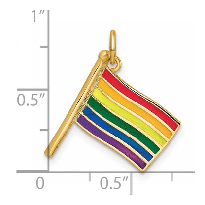 14K Yellow Gold Polished Enameled Rainbow Flying Flag Pendant
