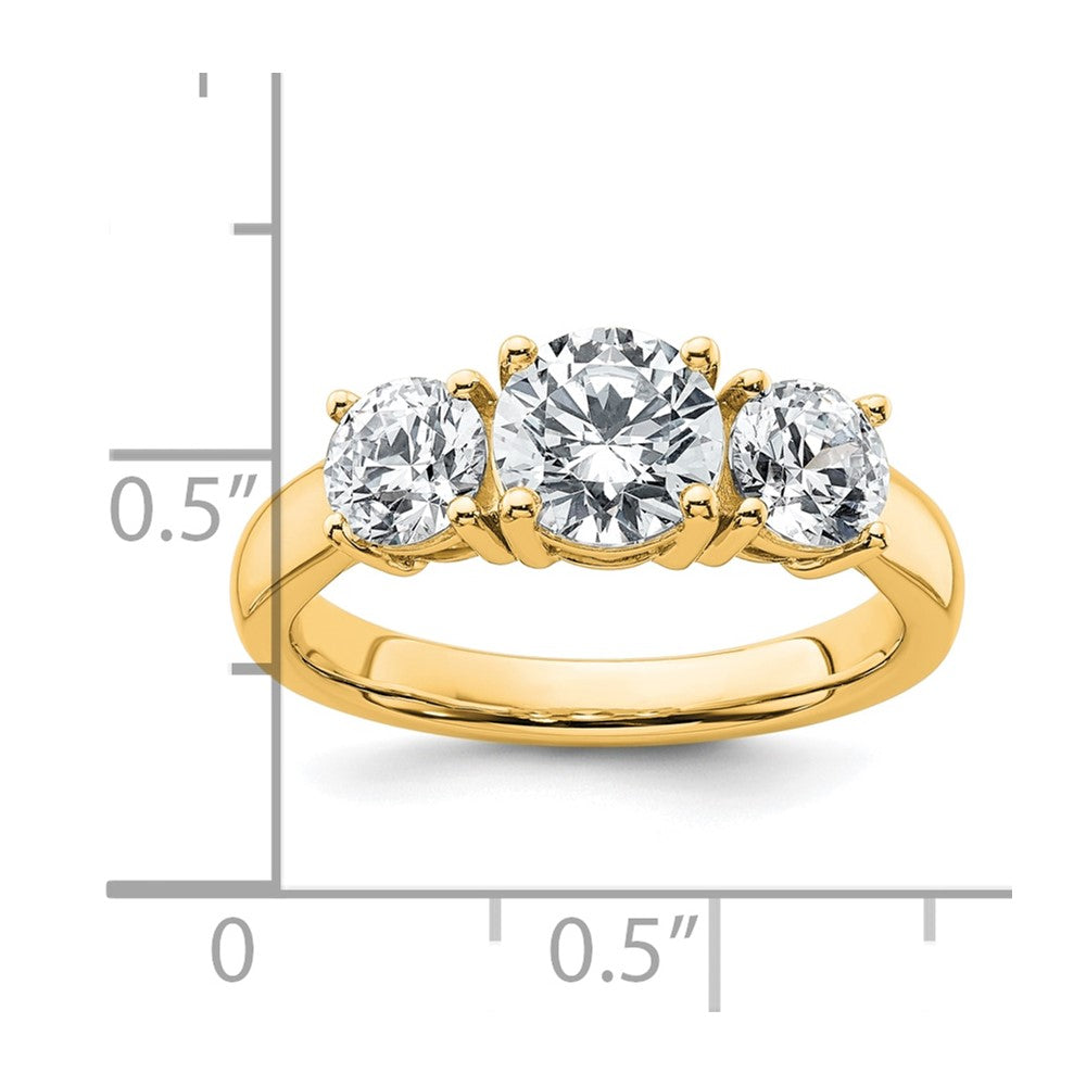 14K Yellow Gold 2 carat Certified Lab Grown Diamond VS+ F+ Three Stone Complete Engagement Ring