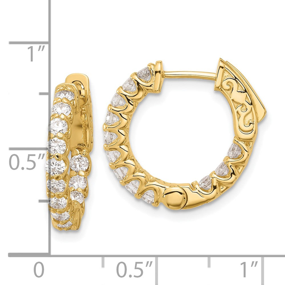 14K Yellow Gold 1.2 carat Diamond Round In/Out Hoop w/Safety Clasp Earrings