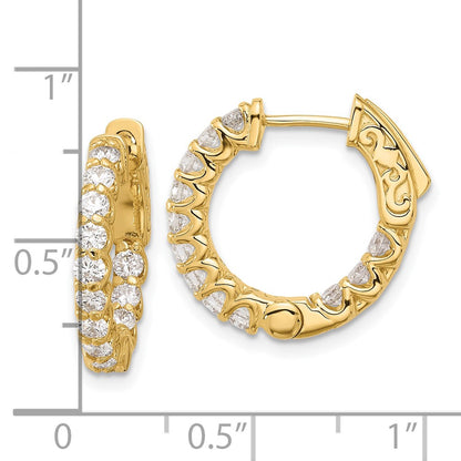 14K Yellow Gold 1.2 carat Diamond Round In/Out Hoop w/Safety Clasp Earrings