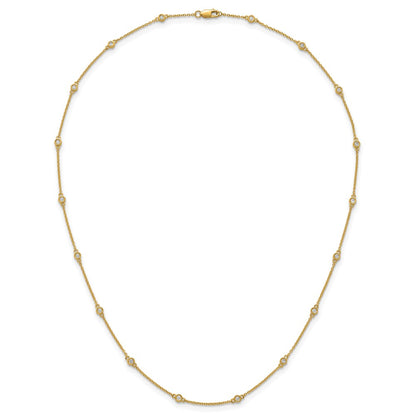 14K Yellow Gold Complete 1/3 carat Bezel-set Diamond and Cable Chain 18-Station 18 Inch Necklace