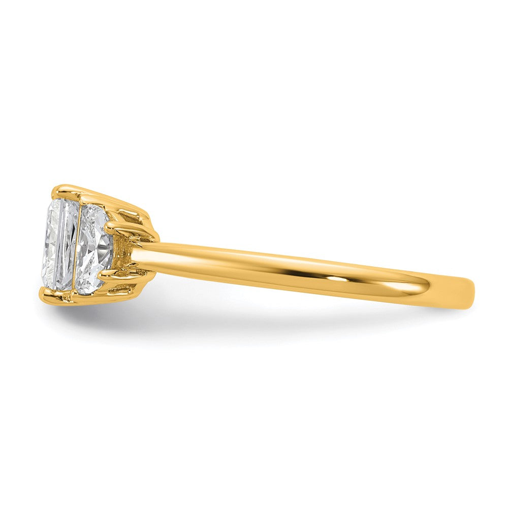 14K Yellow Gold 1 3/8 carat Certified Lab Grown Diamond VS+ F+ Princess and Half Moon Complete Three Stone Engagement Ring