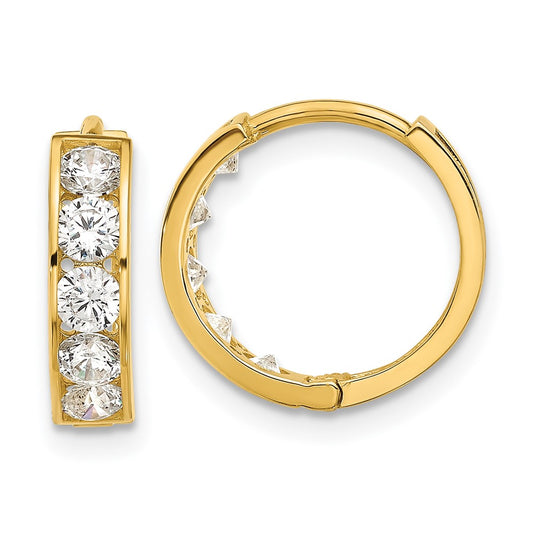 14K Yellow Gold Polished CZ 4x14mm Huggie Hoop Earrings