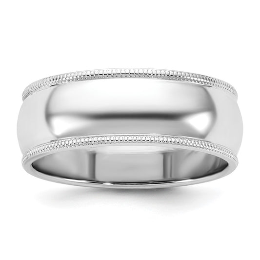 14k White Gold 7mm Milgrain Half Round Wedding Band Ring