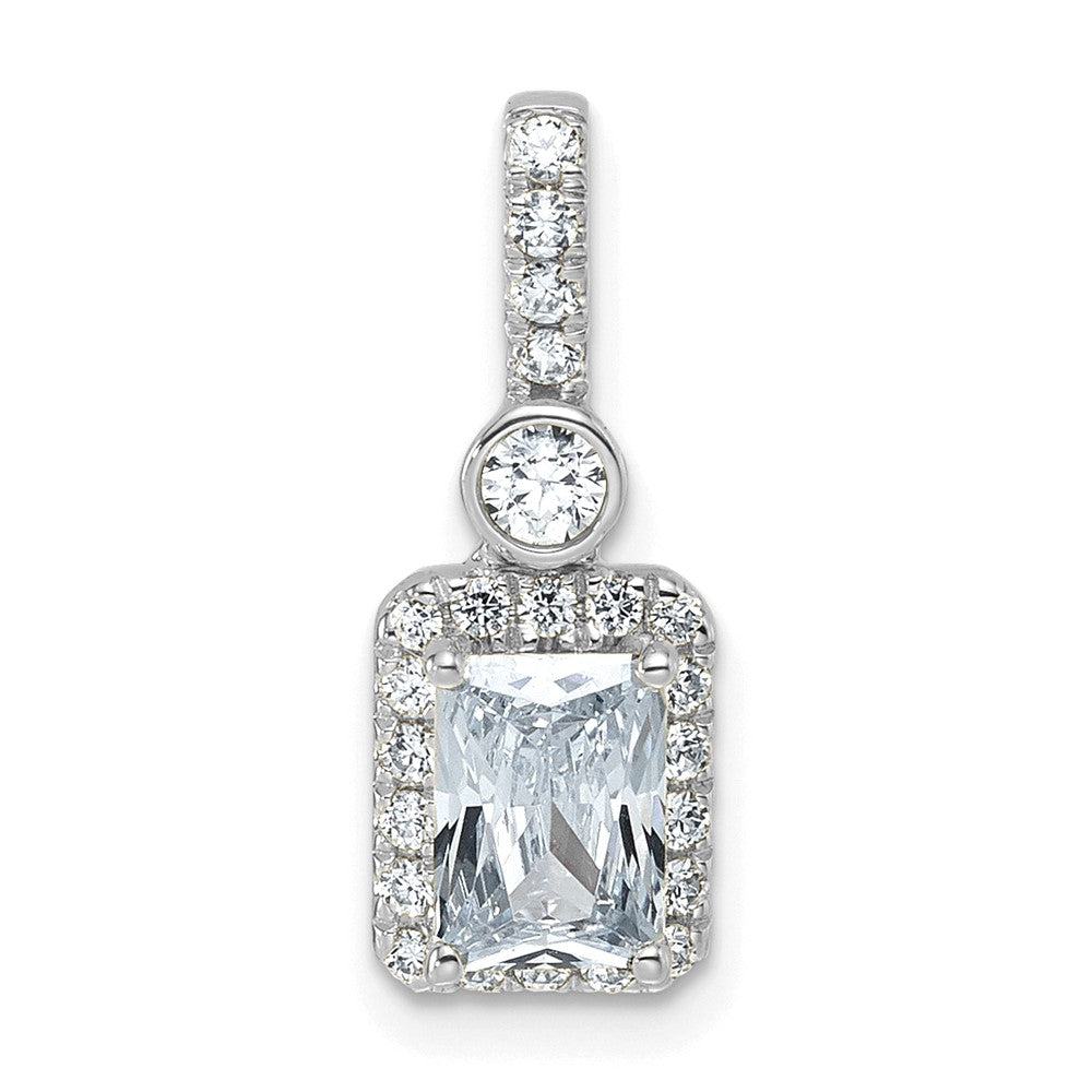 14K White Gold 1 carat Lab Grown Diamond VS/SI+ G+ Radiant Complete Halo Pendant
