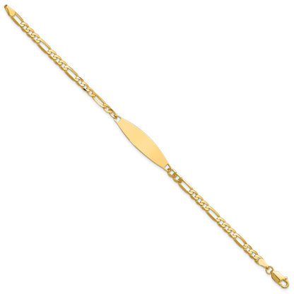 14K Yellow Gold Polished Solid Chain/Solid Plate 3.0mm Figaro Link 29x7.5mm Plate ID Bracelet