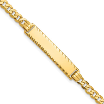 14K Yellow Gold Polished Solid Chain/Solid Plate Flat Curb Link Diamond-cut 29x6.5mm Plate 8 Inch ID Bracelet
