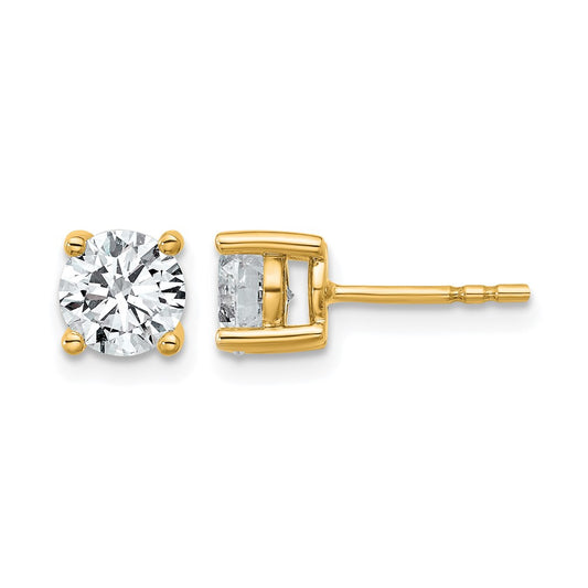 14K Yellow Gold 1 1/2 carat Certified Lab Grown Diamond VS+ F+ Round Complete Four Prong Lightweight Stud Earrings