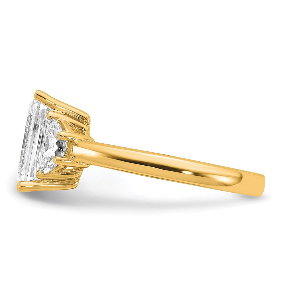 14K Yellow Gold 3 1/8 carat Certified Lab Grown Diamond VS+ F+ Complete Emerald and Half Moon Three Stone Engagement Ring