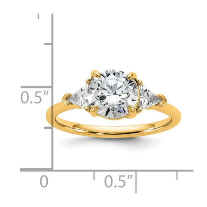 14K Yellow Gold 2 carat Certified Lab Grown Diamond VS/SI+ G+ Round and Triangle Complete Three Stone Engagement Ring