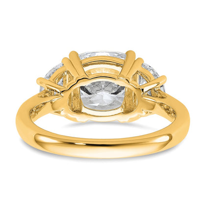 14K Yellow Gold 4 carat Certified Lab Grown Diamond VS+ F+ Complete Cushion and Half Moon Three Stone Engagement Ring