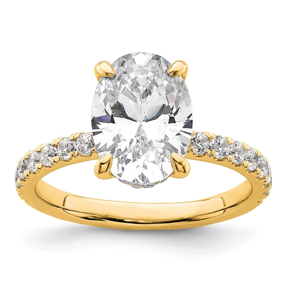14K Yellow Gold 3 1/2 carat Certified Lab Grown Diamond VS/SI+ G+ Oval Complete Solitaire with Flair Engagement Ring