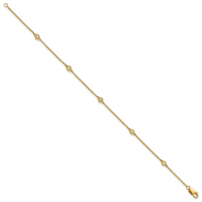 14K Yellow Gold Complete 1/10 carat Bezel-set Diamond and Cable Chain 5-Station 7 Inch Bracelet