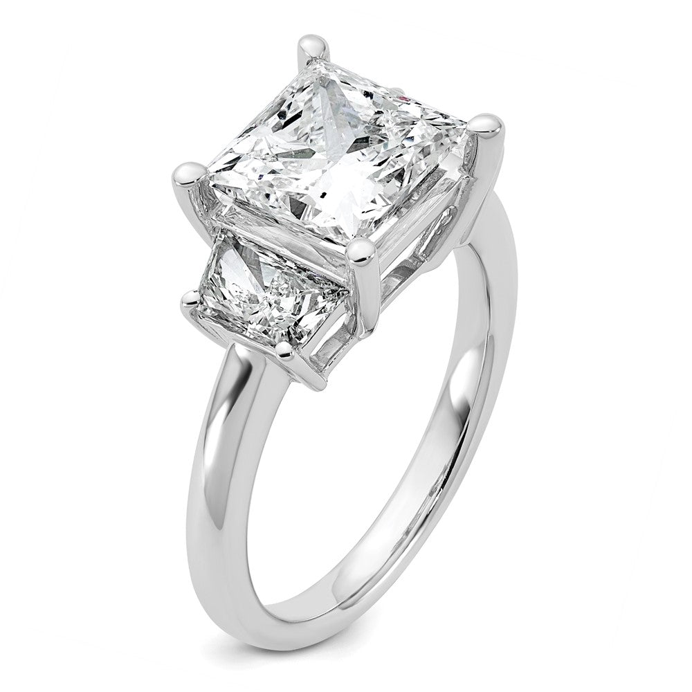 14K White Gold 4 carat Lab Grown Diamond VS+ F+ Princess and Trapezoid Complete Three Stone Engagement Ring